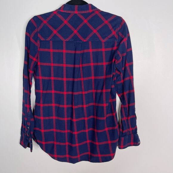 J Crew Womens 0 Navy Blue Red Classic Fit Boy Shirt in Block Plaid Button Down - Picture 2 of 7
